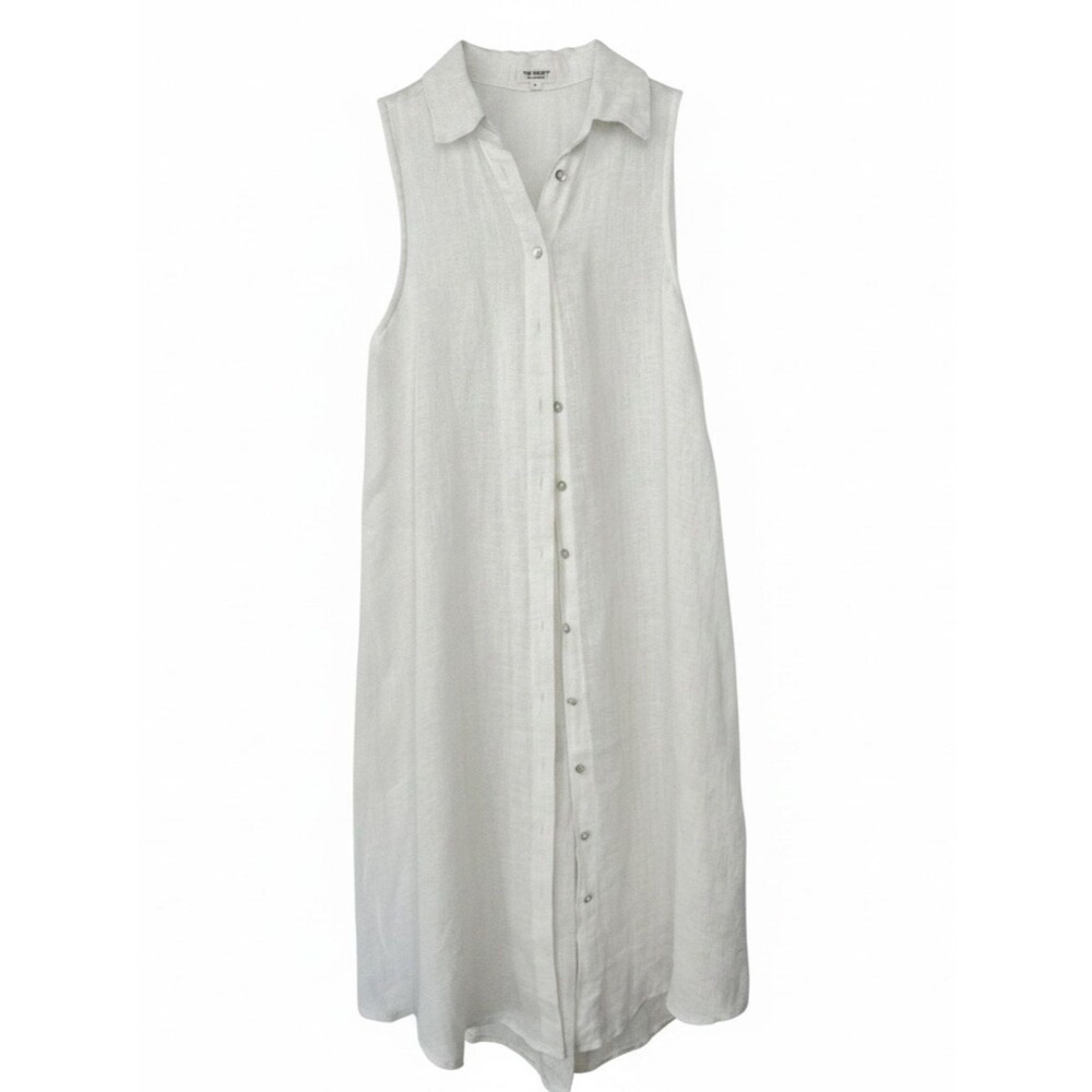 The Shanty Corp 100% Linen White Button Midi Shirt Dress - Sz S - Flaws